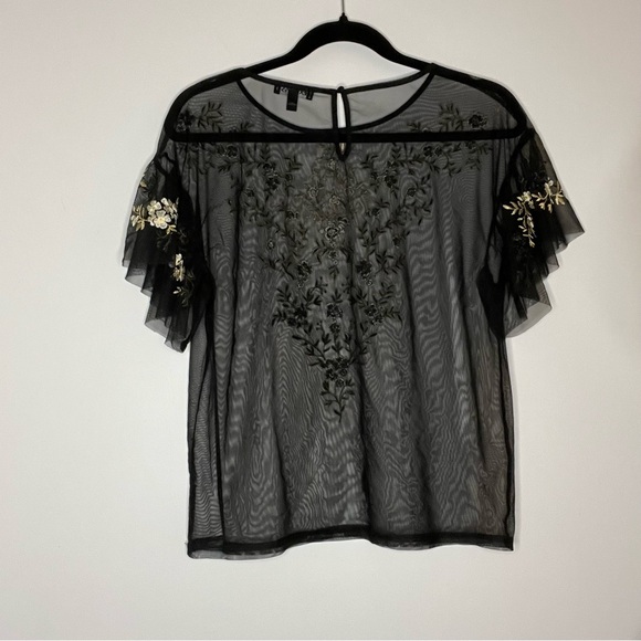 Express Black Mesh Top with Gold Floral Embroidery - Picture 5 of 5
